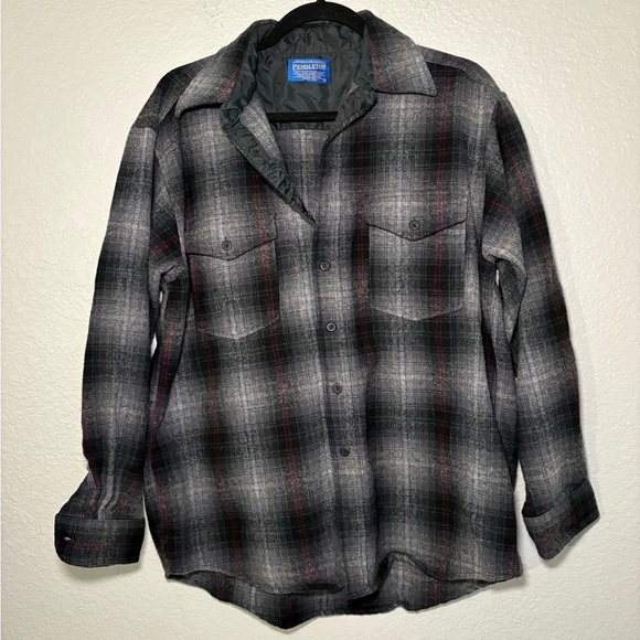 Pendleton Other - Pendleton Virgin Wool Plaid Long Sleeve Button Down Shirt Large Black Gray Red